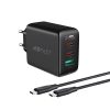 2in1 2x USB-C USB 65W tīkla lādētājs + USB-C kabelis melns