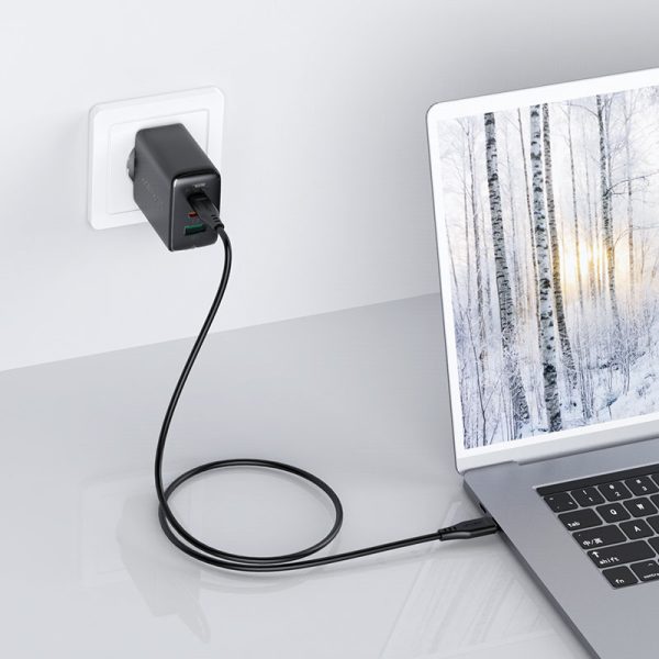 2in1 2x USB-C USB 65W tīkla lādētājs + USB-C kabelis melns