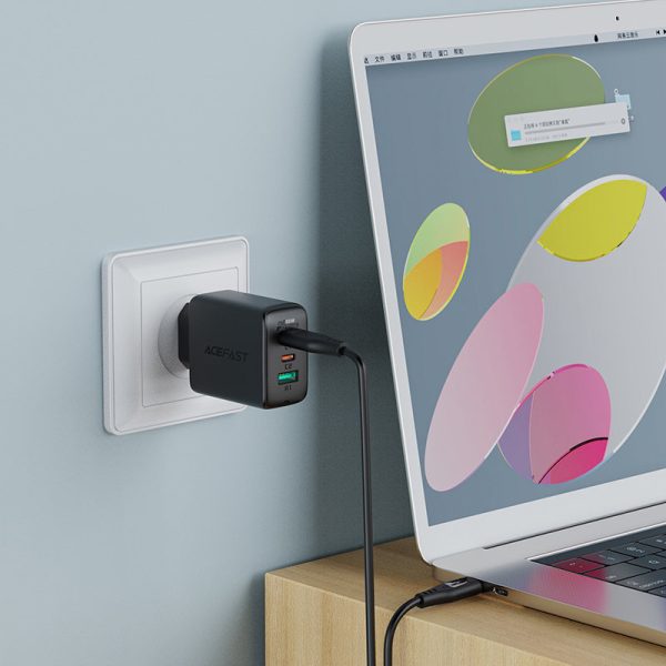 2in1 2x USB-C USB 65W tīkla lādētājs + USB-C kabelis melns