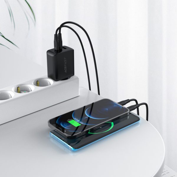 2in1 2x USB-C USB 65W tīkla lādētājs + USB-C kabelis melns