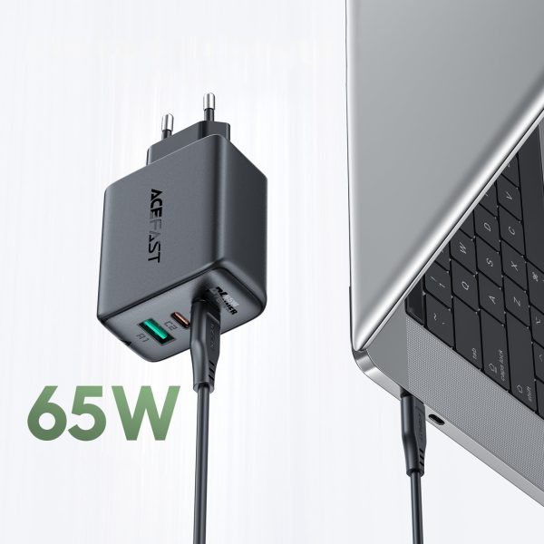 2in1 2x USB-C USB 65W tīkla lādētājs + USB-C kabelis melns