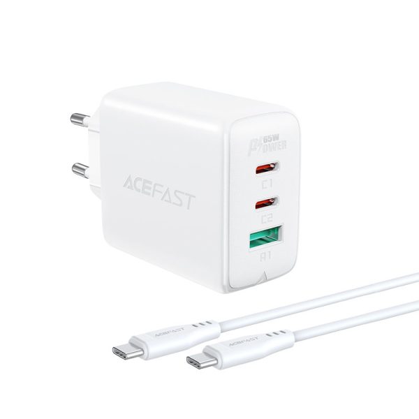 2in1 2x USB-C USB 65W tīkla lādētājs + USB-C kabeļa baltais 2in1 2x USB-C USB 65W tīkla lādētājs + USB-C kabeļa baltais