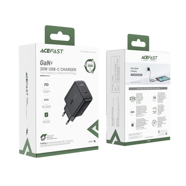 GAN Charger USB-C 30W PD QC 3.0 AFC FCP Black