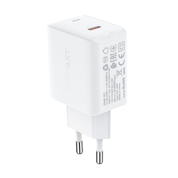 GAN USB-C 30W PD QC 3.0 AFC FCP baltais lādētājs