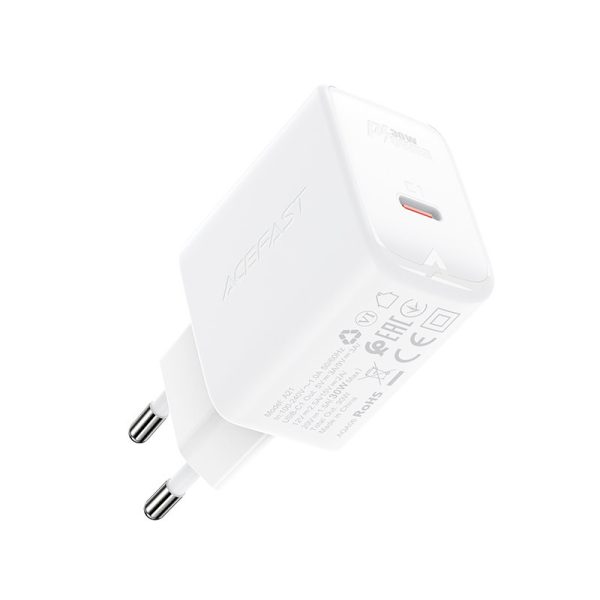GAN USB-C 30W PD QC 3.0 AFC FCP baltais lādētājs