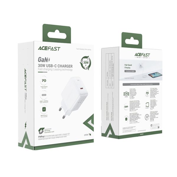 GAN USB-C 30W PD QC 3.0 AFC FCP baltais lādētājs