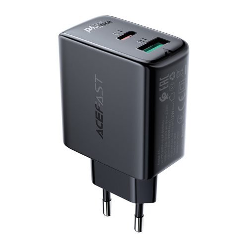 USB-C USB 32W PPS PD QC 3.0 AFC FCP melnais lādētājs