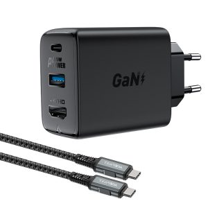 2in1 lādētājs ar USB-C kabeli + USB-C adaptera adapteris-HDMI 4K melns
