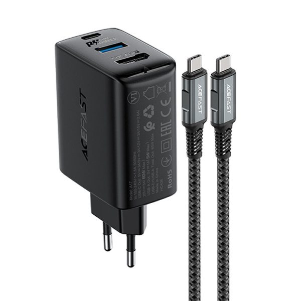 2in1 lādētājs ar USB-C kabeli + USB-C adaptera adapteris-HDMI 4K melns