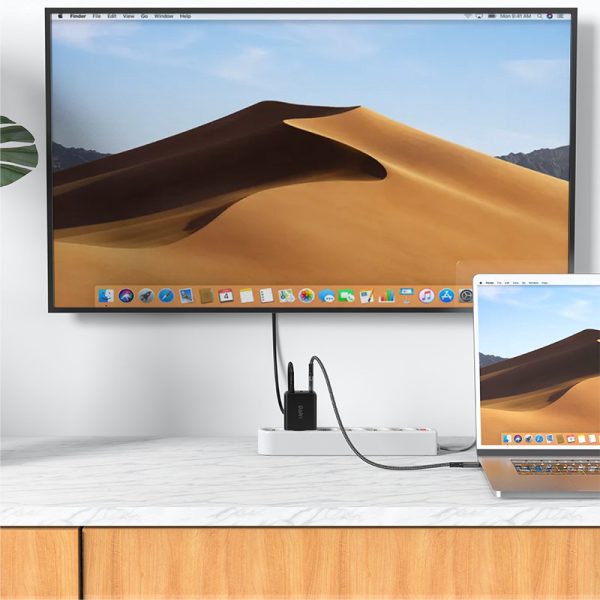 2in1 lādētājs ar USB-C kabeli + USB-C adaptera adapteris-HDMI 4K melns