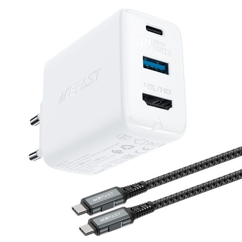 2in1 tīkla lādētājs ar USB-C kabeli + USB-C adaptera adapteris-HDMI 4K balts