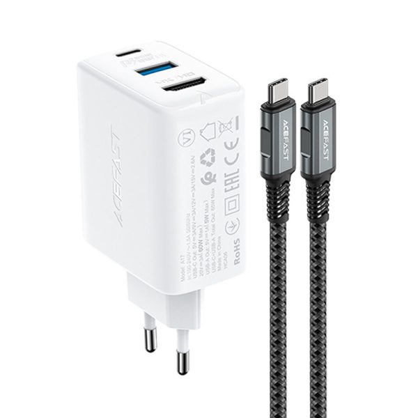 2in1 tīkla lādētājs ar USB-C kabeli + USB-C adaptera adapteris-HDMI 4K balts