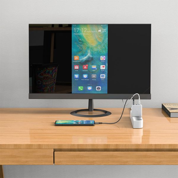 2in1 tīkla lādētājs ar USB-C kabeli + USB-C adaptera adapteris-HDMI 4K balts