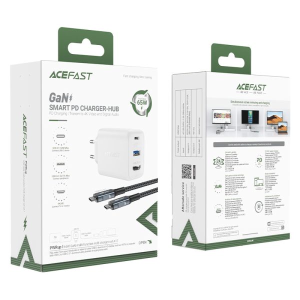 2in1 tīkla lādētājs ar USB-C kabeli + USB-C adaptera adapteris-HDMI 4K balts