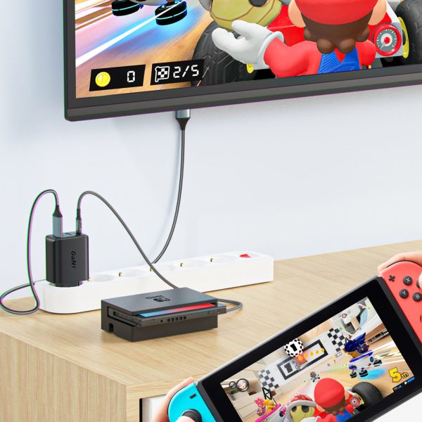2in1 tīkla lādētājs ar USB-C kabeli + USB-C adaptera adapteris-HDMI 4K balts