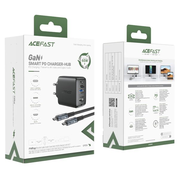 2in1 tīkla lādētājs ar USB-C kabeli + USB-C adaptera adapteris-HDMI 4K balts