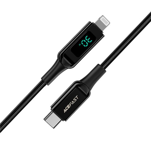 Noslīcis kabelis ar LED ekrānu iPhone MFI USB -C - zibens 1,2m 30w 3a melns