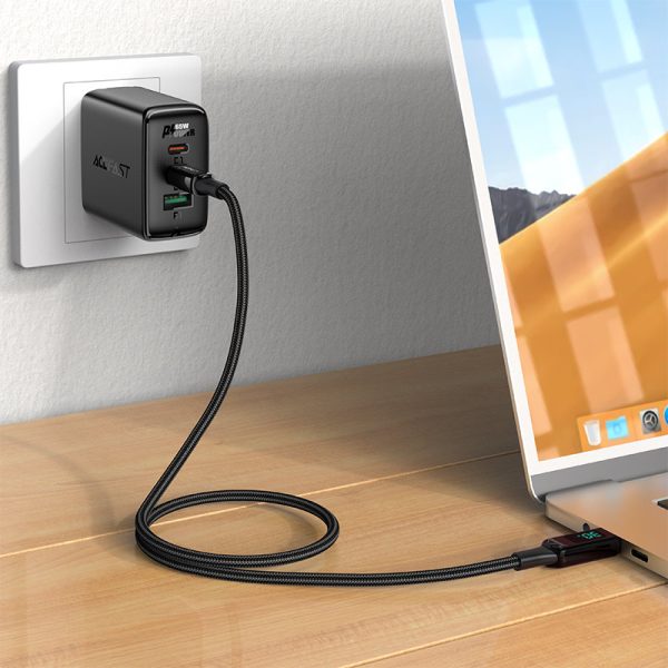 Noslīcis kabelis ar LED ekrānu iPhone MFI USB -C - zibens 1,2m 30w 3a melns