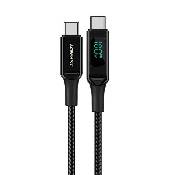Noslīkstošais stieples kabelis ar LED USB-C 100W 20V 5A 2M Black
