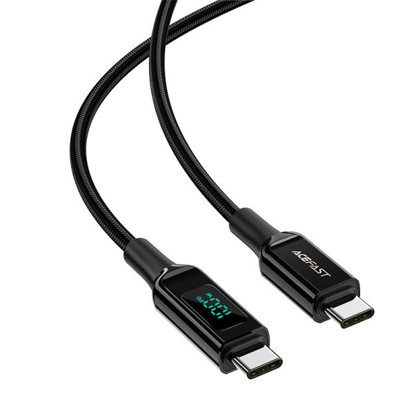 Noslīkstošais stieples kabelis ar LED USB-C 100W 20V 5A 2M Black