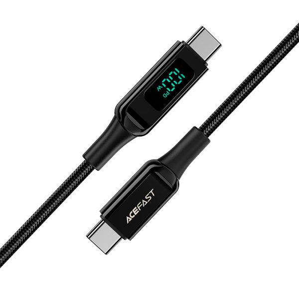 Noslīkstošais stieples kabelis ar LED USB-C 100W 20V 5A 2M Black