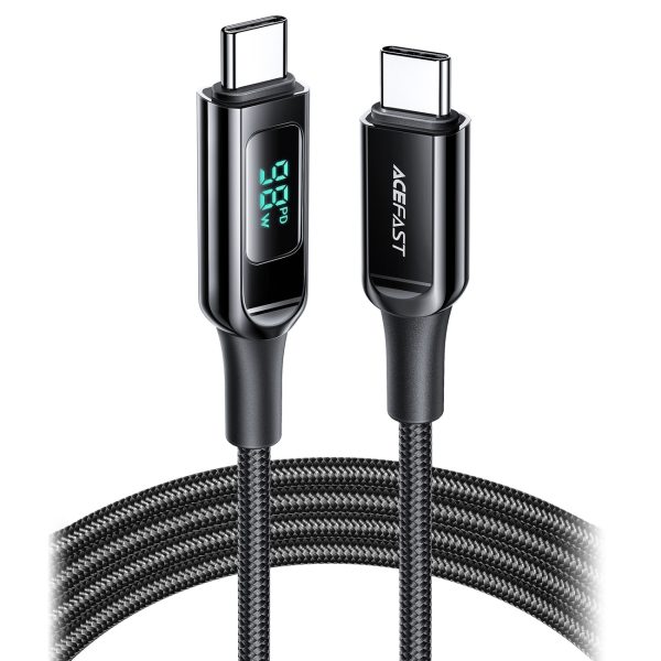 Noslīkstošais stieples kabelis ar LED USB-C 100W 20V 5A 2M Black