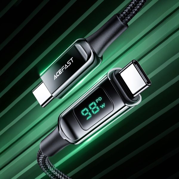Noslīkstošais stieples kabelis ar LED USB-C 100W 20V 5A 2M Black