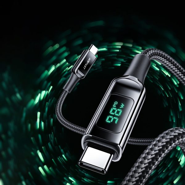 Noslīkstošais stieples kabelis ar LED USB-C 100W 20V 5A 2M Black