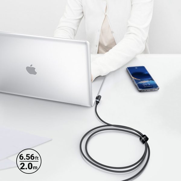 Kabeļa leņķa kabelis USB-C 100W 20v 5a 2m melnā krāsā