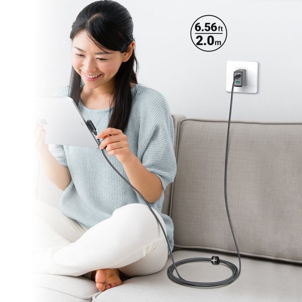 Kabeļa leņķa kabelis USB-C 100W 20v 5a 2m melnā krāsā