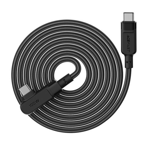Kabeļa leņķa kabelis USB-C 100W 20v 5a 2m melnā krāsā
