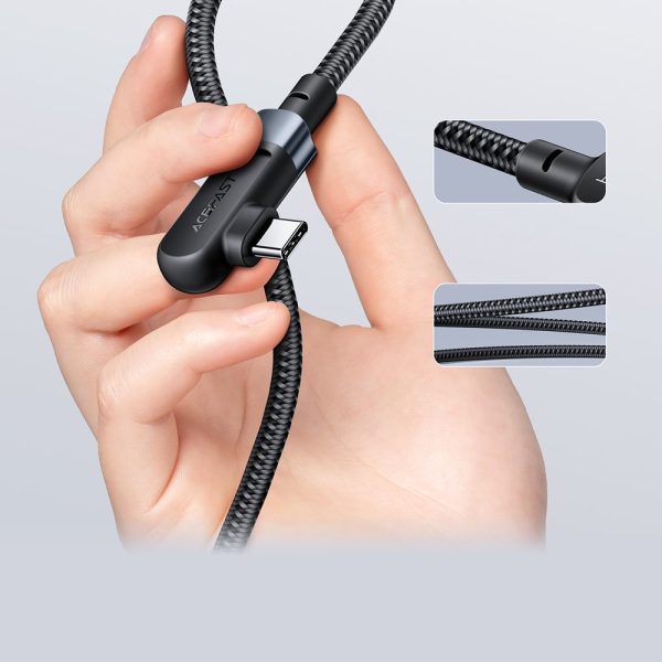 Kabeļa leņķa kabelis USB-C 100W 20v 5a 2m melnā krāsā