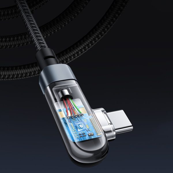 Kabeļa leņķa kabelis USB-C 100W 20v 5a 2m melnā krāsā