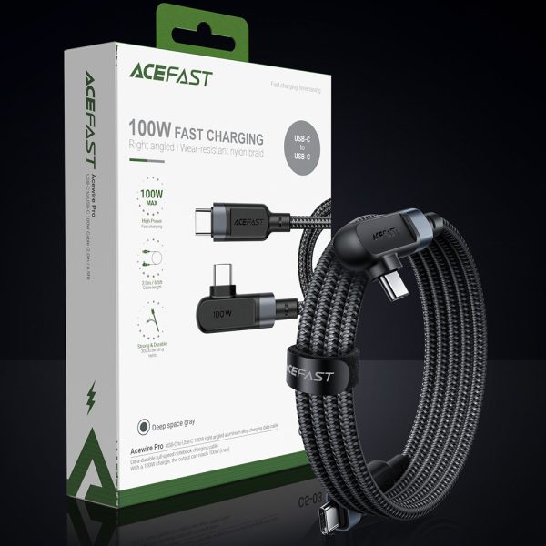Kabeļa leņķa kabelis USB-C 100W 20v 5a 2m melnā krāsā