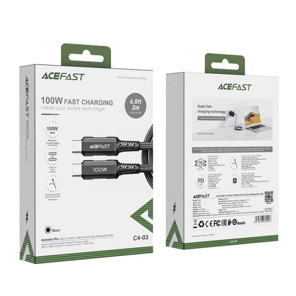 Kabeļa kabelis USB-C 100W 20V 5A 2M bremžu bremzē