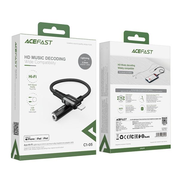 1020660-5-przejsciowka-adapter-audio-aux-do-iphone-acefast-hurtownia-sklep Aux Aux adaptera adapteris iPhone MFI zibens - 3,5 mm mini ligzda 18cm melns
