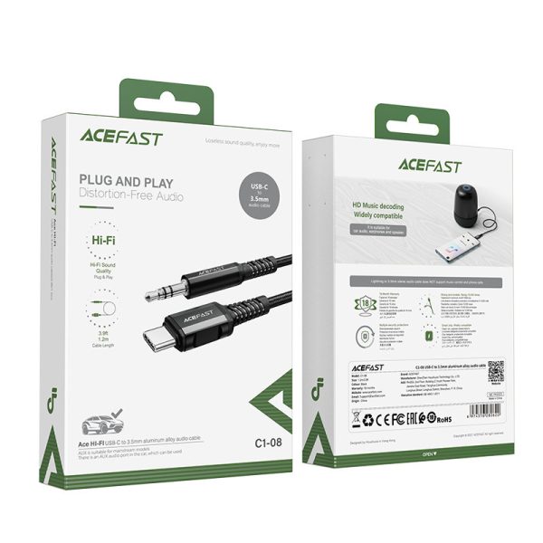 Aux USB -C audio kabeļa kabelis - 3,5 mm mini ligzda 1,2m melns