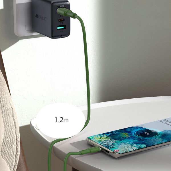 Kabelis USB-C 60W 20V 3A 1,2M zaļā olīva