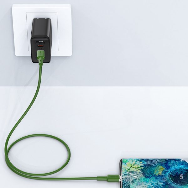 Kabelis USB-C 60W 20V 3A 1,2M zaļā olīva