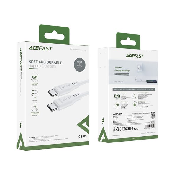 Kabelis Kabelis USB-C 60W 20V 3A 1,2M baltais tālrunis