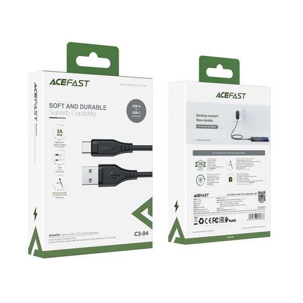 Kabelis Kabelis USB tālrunim - USB -C 3A 1,2m melns