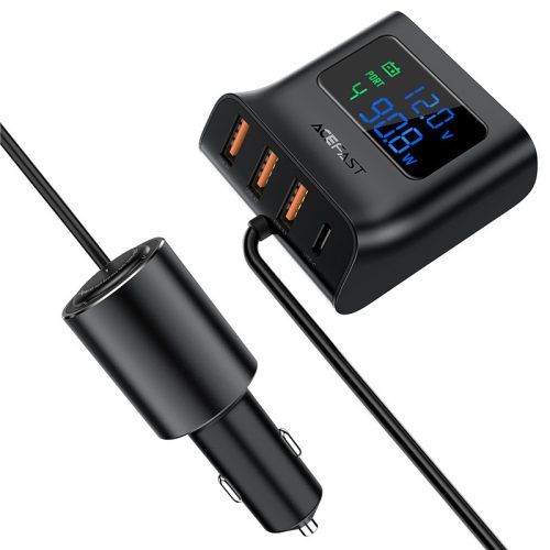Automašīnas lādētāju uzlādes stacija 90W USB-C 3X USB QC 3.0 melna