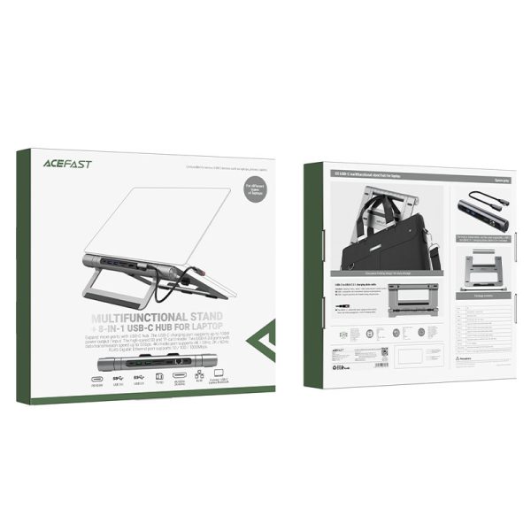 8in1 klēpjdatoru bāze + daudzfunkcionālais centrmezgls USB-C TF SD HDMI 4K RJ45 100W pelēks