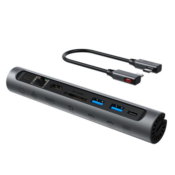 8in1 klēpjdatoru bāze + daudzfunkcionālais centrmezgls USB-C TF SD HDMI 4K RJ45 100W pelēks