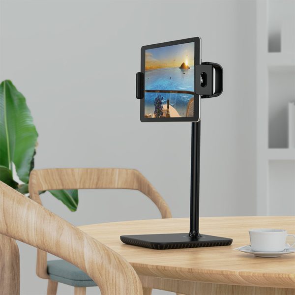Teleskopiskā galda bagāžnieka tālruņa turētājs un planšetdators 135-230 mm plats melns