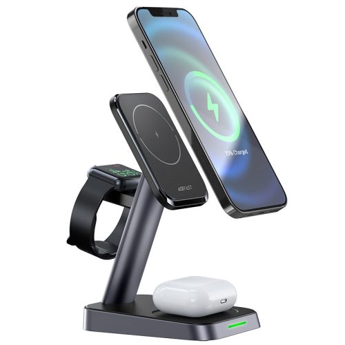 3in1 qi 15W lādētājs ar magnētisku rokturi iPhone Apple Watch un AirPods Black