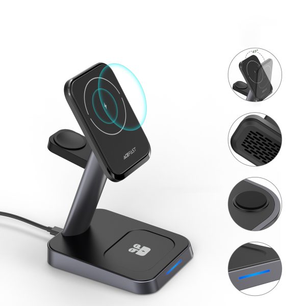 3in1 qi 15W lādētājs ar magnētisku rokturi iPhone Apple Watch un AirPods Black