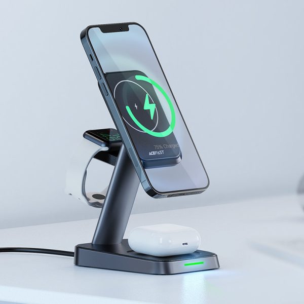 3in1 qi 15W lādētājs ar magnētisku rokturi iPhone Apple Watch un AirPods Black