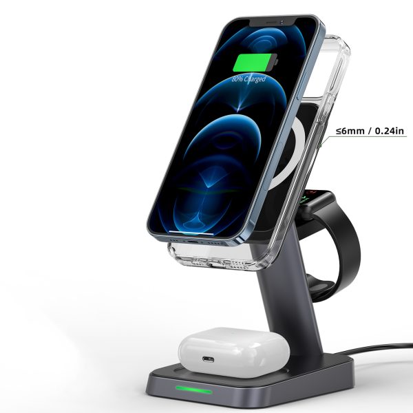3in1 qi 15W lādētājs ar magnētisku rokturi iPhone Apple Watch un AirPods Black