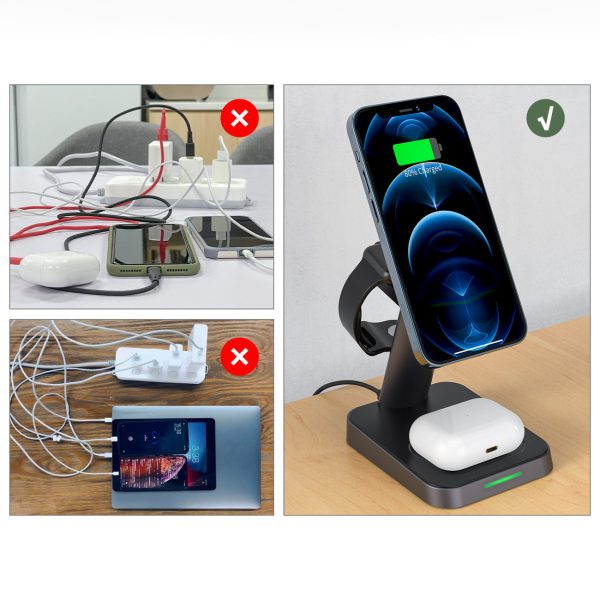 3in1 qi 15W lādētājs ar magnētisku rokturi iPhone Apple Watch un AirPods Black